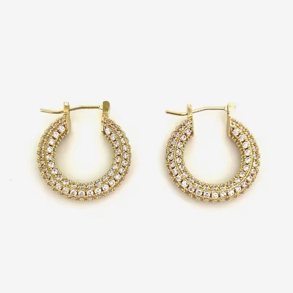 Baby Amalfi Pave Hoops Crystal Gold Earrings - Picture 13 of 13